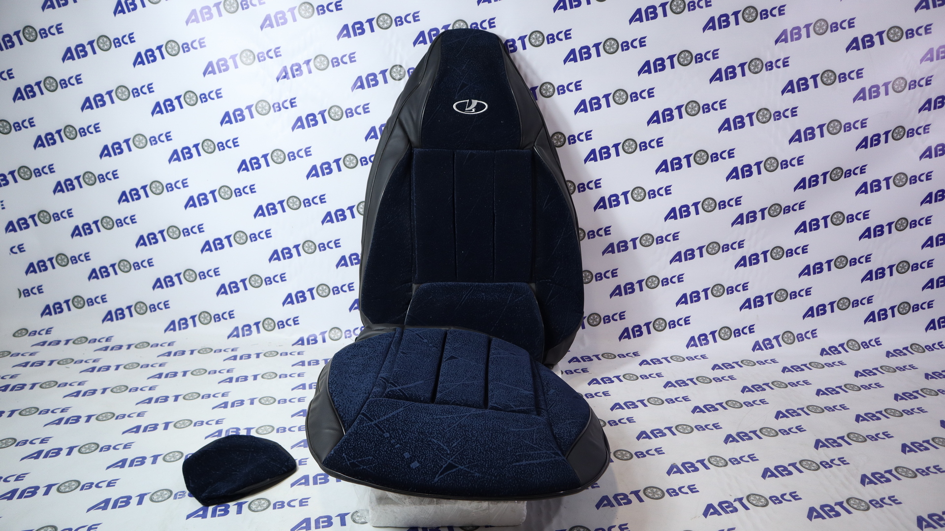 Чехлы сидений ВАЗ-2190 Люкс Форсаж синий с 2013г жаккард + кожзам